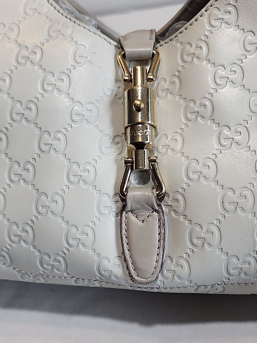 GUCCI Guccissima Vintage White Leather Jackie Bardot Shoulder Bag - Picture 10 of 15